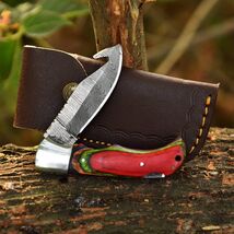Handmade Tactical Damascus Gut-hook Folder Blade Pocket knife outdoor Hu... - $26.68