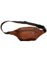 Vintage 90s Tan Cognac Leather Fanny Pack Bum Bag 4 Compartments Adjustable - $26.88