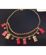 Betsey Johnson Lucite Gummy Pink Bears Fireballs Rhinestone Necklace - $42.03