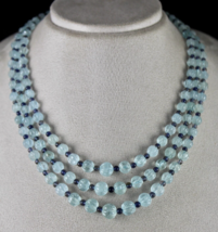 Natural Aquamarine Carved Melon Iolite Round Beads 3L 347 Cts Stone Necklace - £1,047.95 GBP