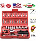 46-Piece 1/4&quot; Drive Socket Ratchet Wrench Set - Chrome Vanadium Steel Qu... - $626.60 MXN
