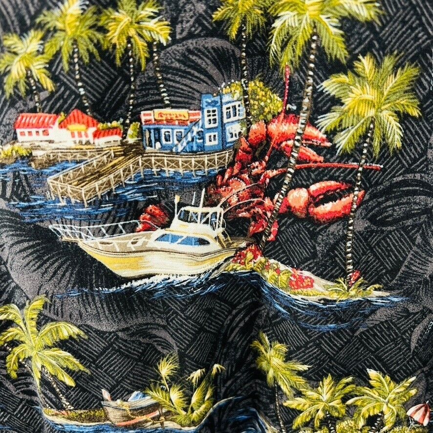 Campia Hawaiian Aloha XL Shirt Tiki Huts Boats Palm Trees Ocean Islands Tropical Item image 7