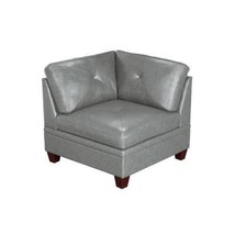 Contemporary Genuine Leather 1pc Corner Wedge Grey Color Tufted Seat Living Room - £433.41 GBP