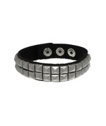 Jewelry Trends Black Leather Steel Two Row Pyramid Stud Bracelet with Ad... - $48.04 CAD