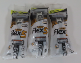 Lot of 3 Bic Flex 5 Men&#39;s Shaving Razors 5-Blade Ergonomic Anti-Slip Disposable - £10.21 GBP
