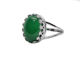 Natural Green Onyx Promise Ring Deep Crown Band 925 Sterling Silver - £41.11 GBP