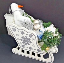 Kohl&#39;s White and Silver Wood Sleigh W/Snowman &amp; Decorations 12&quot; x 11&quot; x ... - $15.88