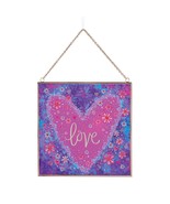 Love Suncatcher Izzy and Oliver 7&quot;  Pink Heart Purple Hues Glass Hanging... - $26.72