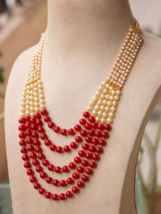 Indian Bollywood Gold Plated Red Necklace Layered Mala Jewelry Set - £14.93 GBP