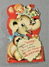 Vtg Cute Clown Elephant You&#39;re Tops Circus Mechanical Die Cut Valentines Card - £10.68 GBP