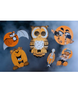 Vintage Halloween 5 Piece Die Cut Set Owl Witch Bat Moon Skeleton Jack-O... - $1,151.23 MXN