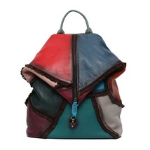 SC  Colorful Leather Patchwork Women Backpa  Design Shoulder Bags Tassel Female  - £117.39 GBP