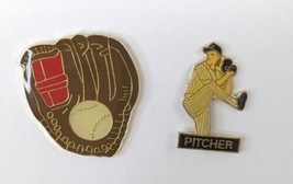 Baseball Pin Doubleheader Pitcher Glove Hat Tac Lapel Lot of 2 - £6.27 GBP
