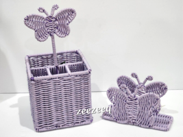 Nautica Lavender Butterfly Utensil Holder &amp; Napkin Holder Set 2pc - $42.56