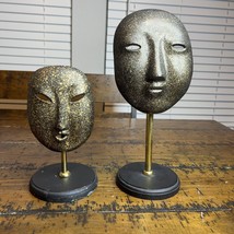 Metal Theater Mask On A Stand Set Of 2 Gold &amp; Black - £27.02 GBP