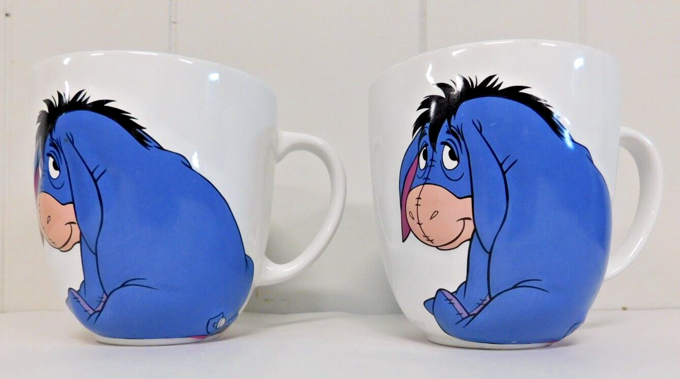 Primary image for LOT 2 Disney Store EEYORE SMILE 3D Winnie The Pooh Large 4.5” Coffee Tea Mug Cup