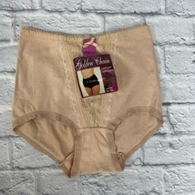Vintage Control Brief Panties Lace Front Beige Size L Cotton New  - $19.75