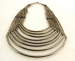 8-Strand Silver Tone Bib Necklace, Curved Metal Bars &amp; Beads, Vintage, #... - $19.55