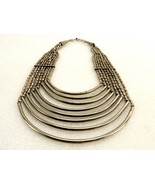 8-Strand Silver Tone Bib Necklace, Curved Metal Bars &amp; Beads, Vintage, #... - £15.37 GBP