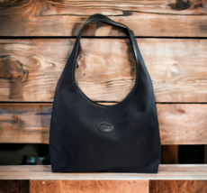 Vintage LONGCHAMP Black Le Pliage Nylon &amp; Leather Hobo Shoulder Bag Purse Tote - £44.10 GBP