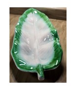 Large White &amp; Green Ceramic Leaf Platter Type 20 Inches Long See Pictures - $30.75 CAD
