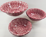 3 Pc Gerald Henn Pottery Red Sponge Cereal Vegetable Bowls Set Vintage R... - $78.87