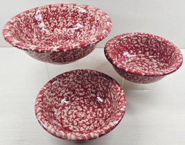 3 Pc Gerald Henn Pottery Red Sponge Cereal Vegetable Bowls Set Vintage R... - $78.87