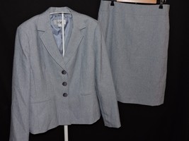 Le Suit Tweed Three Button Skirt Suit Set Blazer Career Knee Length Work Gray 12 - £46.98 GBP
