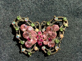 Vintage Multi Color Rhinestones Double Butterfly Brooch Pin - £51.14 GBP