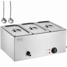 VEVOR 3-Pan Commercial Food Warmer, 17.4QT Electric Steam Table, 1200W, ... - $106.99