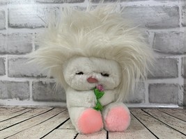 R. Dakin 1982 vintage white Frou Frou plush stuffed animal pink feet flower toy - $24.74