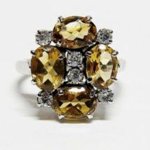 14KT 14K White Gold Solid Sterling Silver Yellow TOPAZ Gemstone Ring Size 6.25 - £29.46 GBP