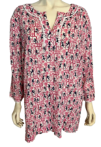Talbots Women Cotton Monkey Print 3/4 Sleeve Blouse Pink 3X - £19.02 GBP