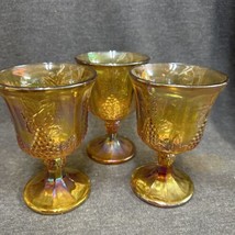 Lot Of 3- Indiana Glass Iridescent Marigold Carnival Glass  Harvest Grape Goblet - £20.87 GBP