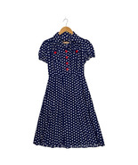 Trashy Diva Dress Womens 8 Blue White Midi Polka Dot Fit Flare Pinup Ret... - $74.24