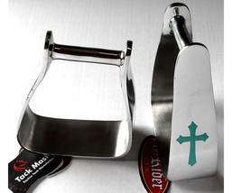 Horse Saddle Turquoise Cross Angled Slanted Aluminum Stirrups 5135 - $39.59