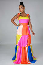 Multicolored Patched Ribbon Tiered Maxi Dress - £55.04 GBP