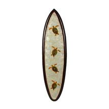 31 In Wood And Capiz Four Turtles Hand Carved Decorative Surfboard Wall Decor - £38.75 GBP