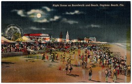 1938 Daytona Beach, FL Boardwalk Beach Oceanfront Park Ferris Wheel, Clock Tower - £7.78 GBP