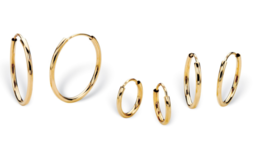 Polished 3 Pair Set Of Endless Eternity Hoop Earrings 14K Yellow Gold - £319.73 GBP