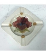 Vtg 60’s Moorcroft Pottery England Coral Hibiscus Flower Cream Square As... - $89.64 CAD