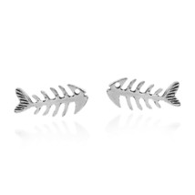 Everyday Funky Charming Fish Bone Sterling Silver Stud Earrings - £10.18 GBP