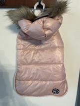 Justice Pet Reversible Pink Puffer Jacket w Pink Faux Fur Trim Size Small - £11.89 GBP