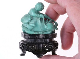 Chinese Republic period carved turquoise figure boy on water buffalo - £541.05 GBP