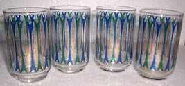 Vintage (4) Libbey&#39;s Blue &amp; Gold Designed Paraglazed Collectible Glass Tumblers - £39.33 GBP