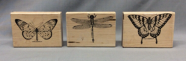 Stampin Up Lot 2 Butterflies &amp; Dragonfly Wood Mounted Stamp 3 Piece Set ... - £11.01 GBP