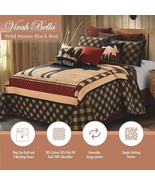 3 pc KING WILD MOOSE QUILT CABIN RED TRACKS ANTLERS - $39.55