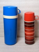 Vintage Thermos 1975 Red Stripe &amp; Aladdin’s 1 L Thermo Bottle Thermos Blue - £14.69 GBP