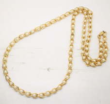 Vintage 1980s Signed Napier Gold Curb Link Pearl Long NECKLACE Jewellery - £27.08 GBP