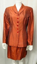 Saville Suit Silk Shantung Two Piece Skirt Jacket Rust Orange size 10 Outfit - £27.85 GBP
